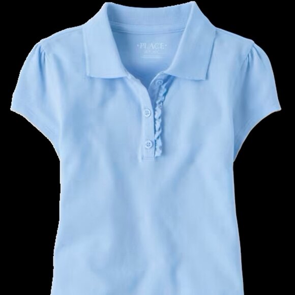 PreLoved The Children's Place Girls Uniform Ruffle Pique Polo, Blue, L 10-12 - Picture 5 of 6